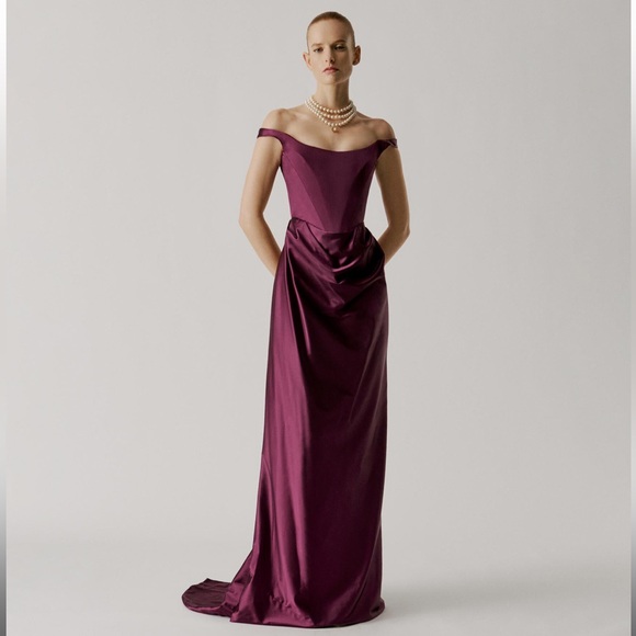 Vivienne Westwood Dresses & Skirts - Vivienne Westwood Off-Shoulder Plum Satin Evening Gown